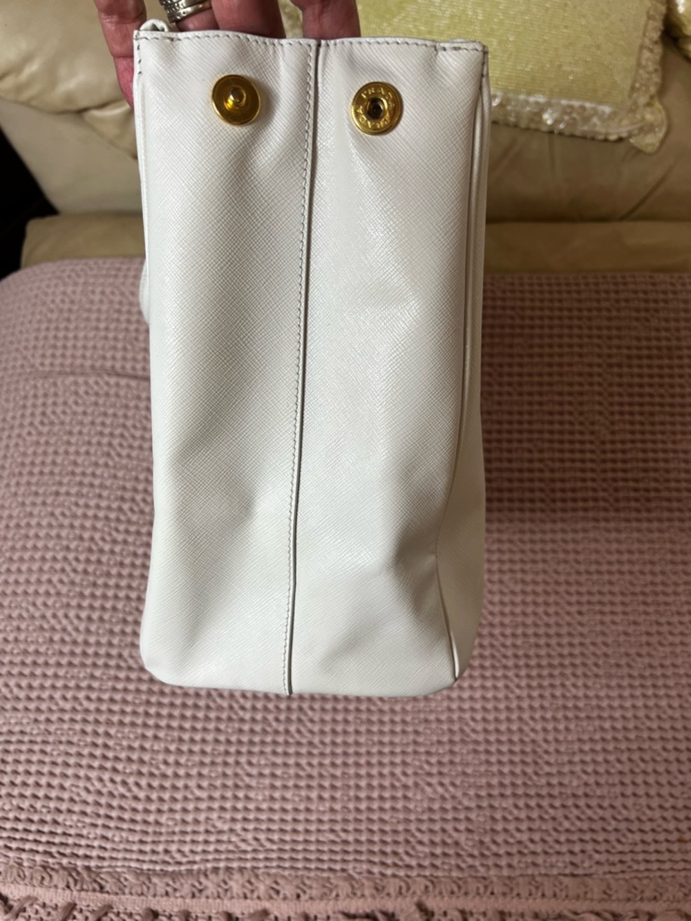 Prada White Saffiano Leather Double-Zip Satchel Tote - Picture 11 of 17